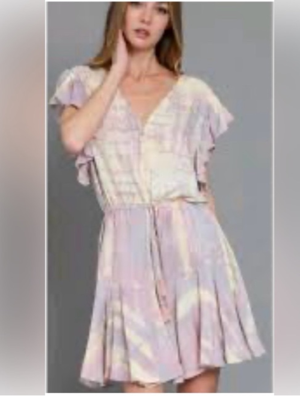 Aakaa / Pastel Tie-Dye Flutter Sleeve Mini Dress - Pink & Lavender